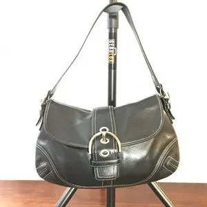 バッグ OLD COACH LEATHER SOHO SHOULDER BAG Vintage Coach Y2K Soho Black Leather Flap Shoulder Bag Hobo
